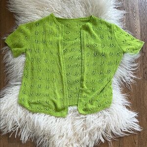 Vibrant Green Knit Cardigan and Top Set